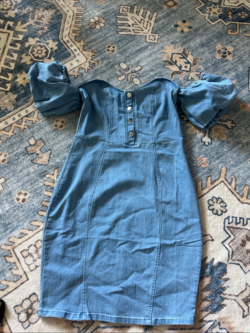 Haute Monde Blue Denim Puff-Sleeve Mini Dress